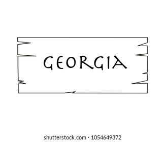 Georgia, country name written on white background, surface inside drawn wooden frame. Vector drawn frame.