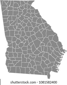 Georgia county map vector outline illustration gray background. Georgia state of USA county map. County map of Georgia state of United States of America