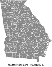 Georgia county map vector outline in gray background. Georgia state of USA map with counties names labeled