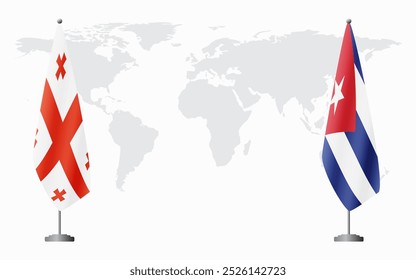 Banderas de Georgia y Cuba para reunión oficial con antecedentes del mapa mundial.