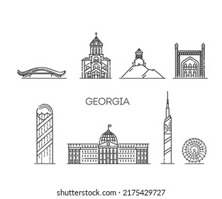 Georgia detailed monuments silhouette. Vector flat illustration