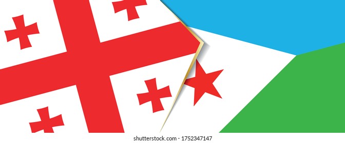 Georgia and Djibouti flags, two vector flags symbol of relationship or confrontation.