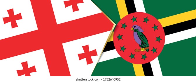 Georgia and Dominica flags, two vector flags symbol of relationship or confrontation.