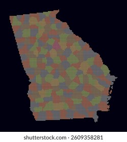 Georgia dotted map. Digital style map of the state on dark background. Georgia shape with circle dots. Colored dots style. Small size circles. Classy vector illustration.
