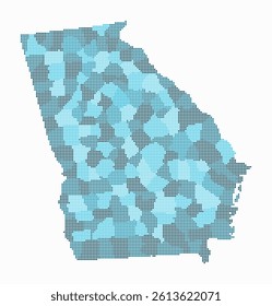 Georgia dotted map. Digital style map of the state on a white background. Georgia shape with circle dots. Colored dots style. Small size circles. Abstract vector illustration.