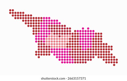 Georgien gepunktete Karte. Digitale Landkarte auf weißem Hintergrund. Georgia Form mit Kreispunkten. Farbige Punkte. Große Kreise. Tolle Vektorgrafik.
