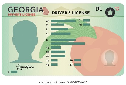 Georgia driver's license. Person driver license isolated on white background.