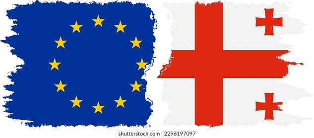 Georgia and European Union grunge flags connection, vector