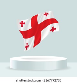 Georgia flag. 3d rendering of the flag displayed on the stand. Waving flag in modern pastel colors. Flag drawing, shading and color on separate layers, neatly in groups for easy editing.