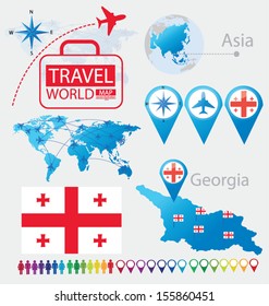 Georgia. flag. Asia. World Map. Travel vector Illustration.