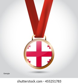 Georgia Flag in Bronze Medal. Vector Illustration. RIO Olympic Game Bronze Medal. Vector Illustration