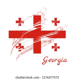 Georgia Flag. Brush painted Georgia Flag. Hand drawn style illustration with a grunge effect and watercolor. Georgia Flag with grunge texture. Vector illustration.