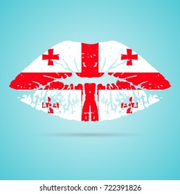 Georgia Flag Lipstick On The Lips Isolated On A White Background. Vector Illustration. Kiss Mark In Official Colors And Proportions. Independence Day