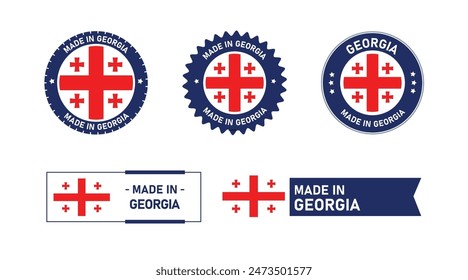 Georgien Flagge, Made in Georgia. Tag, Siegel, Stempel, Flagge, Symbol Vektorgrafik