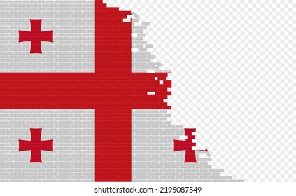 Georgia flag on broken brick wall. Empty flag field of another country. Country comparison. Easy editing and vector in groups.