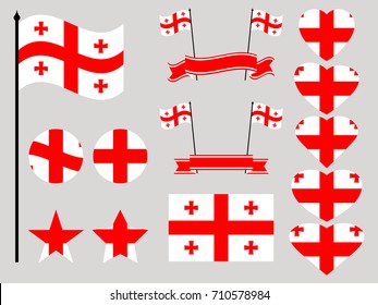 Georgia flag set. Collection of symbols heart and circle. Vector illustration