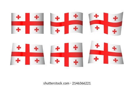 Georgia Flag Set Georgian Flags Country National Symbol Banner Icon Vector Stickers Arab Asian Asia Wave Caucasus State Tblisi Sun Wavy Realistic Independence Culture Nation Republic Kingdom Every All