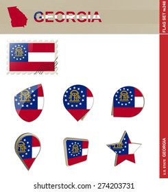 Georgia Flag Set, US state, Flag Set #248. Vector.