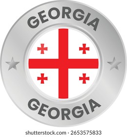 Georgia Flagge in silberfarbener Medaille. Nationalflagge in Metallkreisemblem.