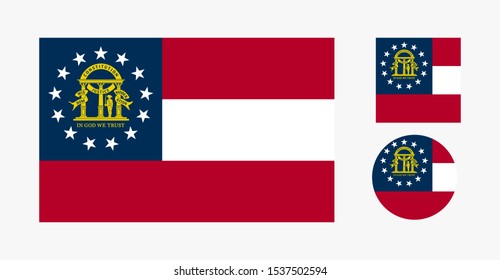 Georgia Flag US State Vector with square and circle icons
