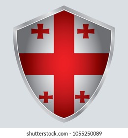 Georgia Flag Vector Shield Icon. asia. vector illustration. 
vector shadow. gray background. 3d. eps10.