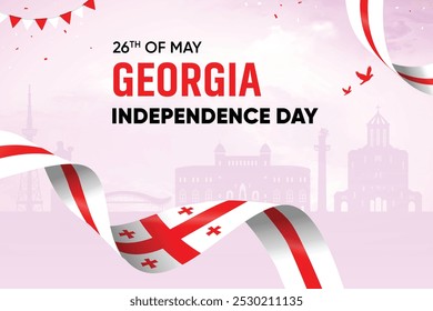 Georgia Flag Waving On Skyline Background. Independence Day Concept Design Vector Illustration.