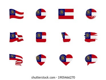 Georgia - flat collection of US states flags. Flags of twelve flat icons of various shapes. Set of vector illustrations