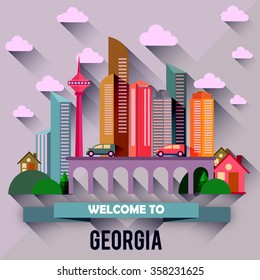 Georgia - Flat design city vector illustration