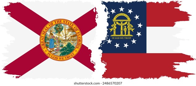 Georgia and Florida states grunge brush flags connection, vector