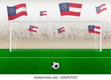 Georgia football team fans with flags of Georgia cheering on stadium, penalty kick concept in a soccer match. Sports vector illustration.