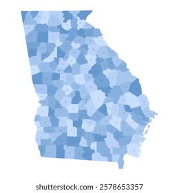 Georgia, GA - detailed political map of US state. Administrative map divided into counties. Blue map with county name labels. Vector illustration