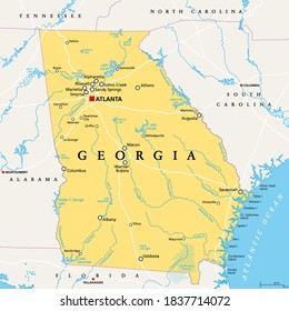 Political Map Of Georgia Usa Georgia Ga Political Map Capital Atlanta Stock Vector (Royalty Free)  1837714072 | Shutterstock