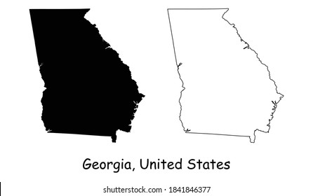 Georgia GA State Maps USA. Black Silhouette And Outline Isolated On A White Background. EPS Vector