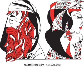 Georgia. Georgian man and woman. National dress. National image. Illustration. Portrait. Niko and Zaza.