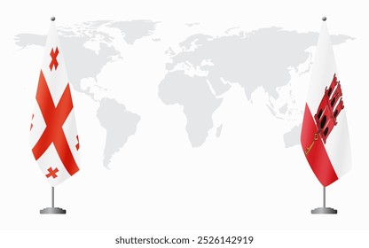 Georgia and Gibraltar flags for official meeting against background of world map.