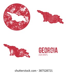 Georgia Grunge Retro Maps - Asia - Three silhouettes Georgia maps with different unique letterpress vector textures - Infographic and geography resource