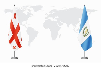 Bandeiras da Geórgia e da Guatemala para reunião oficial contra o fundo do mapa do mundo.