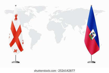Georgia and Haiti flags for official meeting against background of world map.