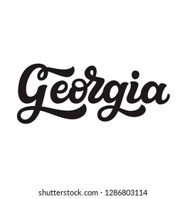 Georgia. Hand Drawn US State Name Isolated On White Background. Modern Calligraphy For Posters, Cards, T Shirts, Souvenirs, Stickers. Vector Lettering Typography