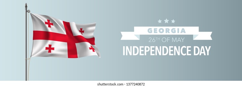 Georgia happy independence day greeting card, banner vector illustration. Georgian national holiday 26th of May design element with waving flag on flagpole 