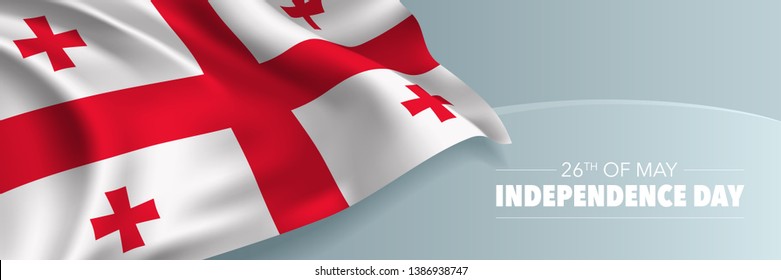 Georgia happy independence day vector banner, greeting card. Georgian wavy flag in 26th of May national patriotic holiday horizontal design  svg