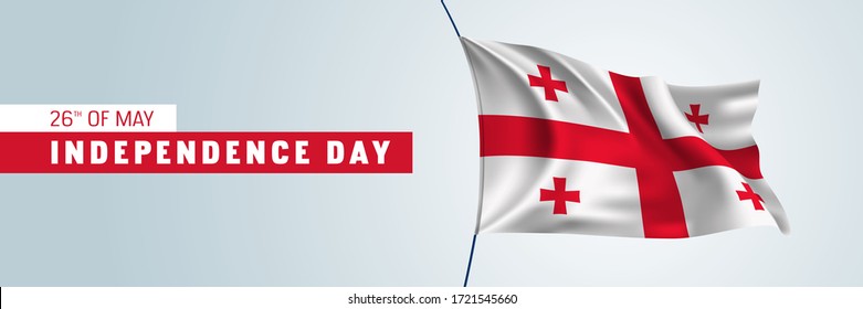 Georgia happy independence day vector banner, horizontal greeting card. Georgian wavy flag mockup and text for 26th of May national holiday svg