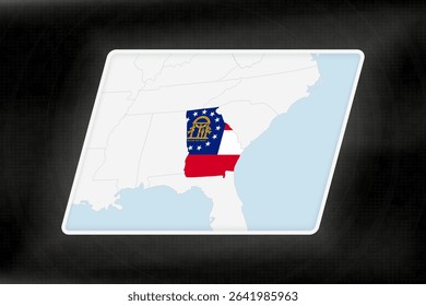 Georgia Highlighted in Flag Colors on Geographic Map. Modern Map on a dark abstract backdrop.