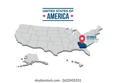 Georgia Highlighted On A 3D Isometric Map Of The United States Of America