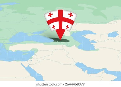 Georgia Highlighted on Europe Map with Flag Icon. Detailed Vector Design.