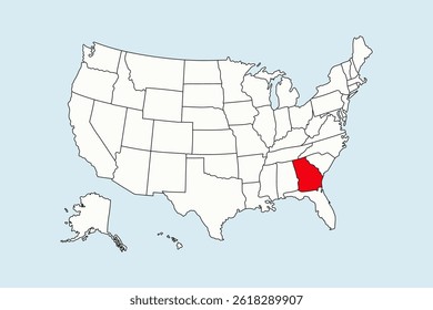 Georgien auf US-Karte einzeln auf blauem Hintergrund hervorgehoben