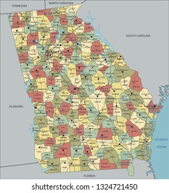 Georgia - Highly detailed editable political map with labeling.