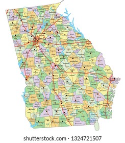 Georgia - Highly detailed editable political map with labeling.