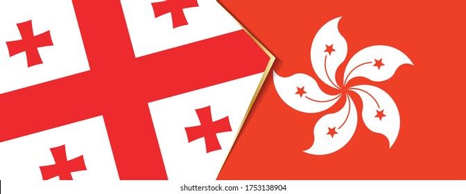 Georgia and Hong Kong flags, two vector flags symbol of relationship or confrontation.