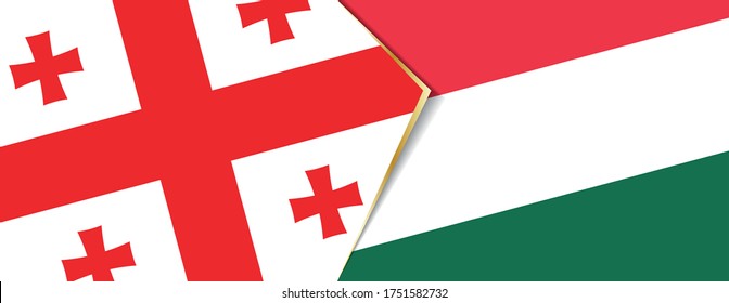 Georgia and Hungary flags, two vector flags symbol of relationship or confrontation.